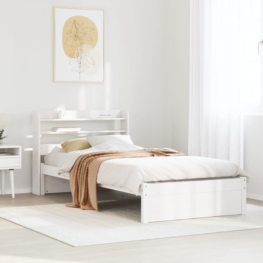 Sengeramme med hodegavl hvit 75x190 cm heltre furu