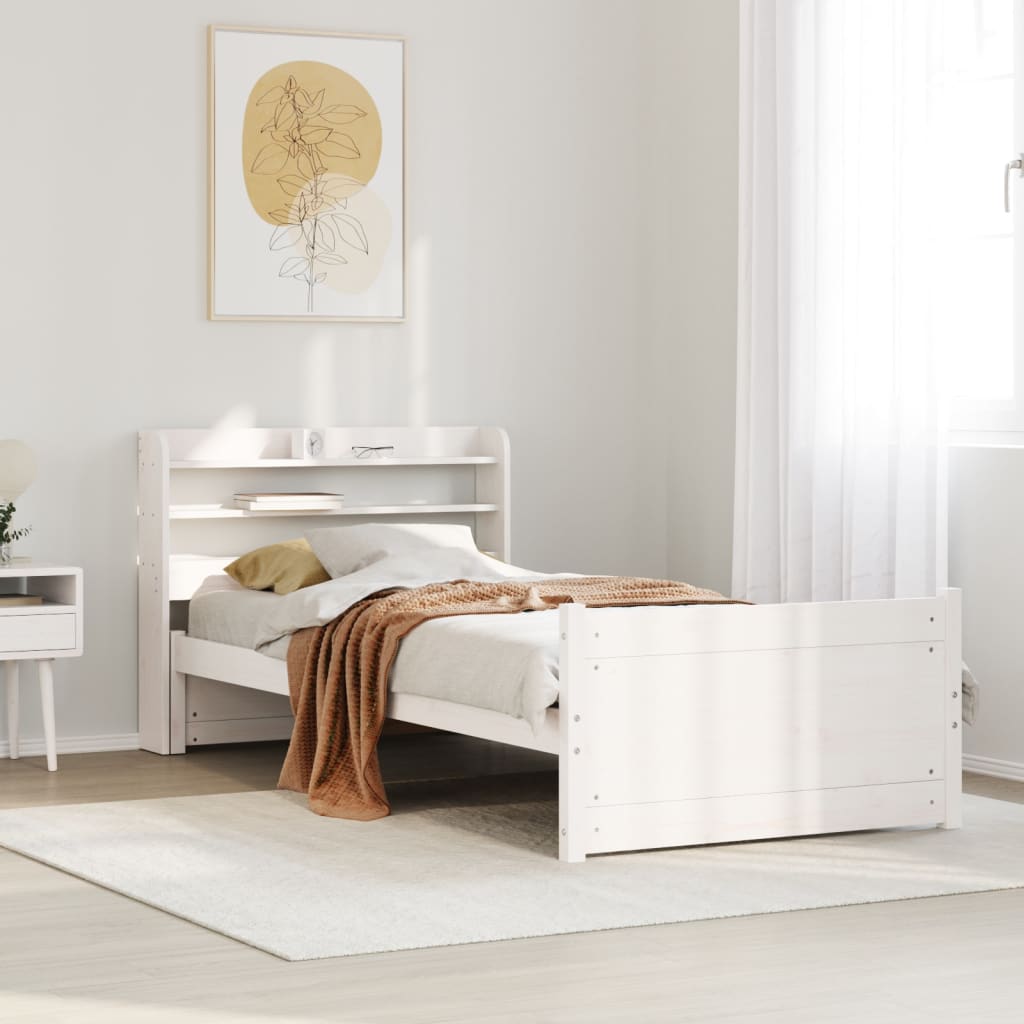 Sengeramme med hodegavl hvit 90x190 cm heltre furu