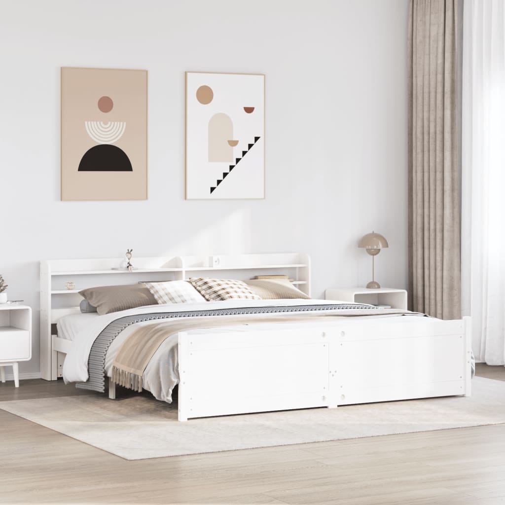 Sengeramme med hodegavl hvit 180x200 cm heltre furu