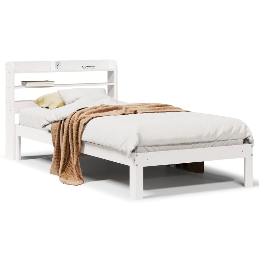 Sengeramme med hodegavl hvit 75x190 cm heltre furu