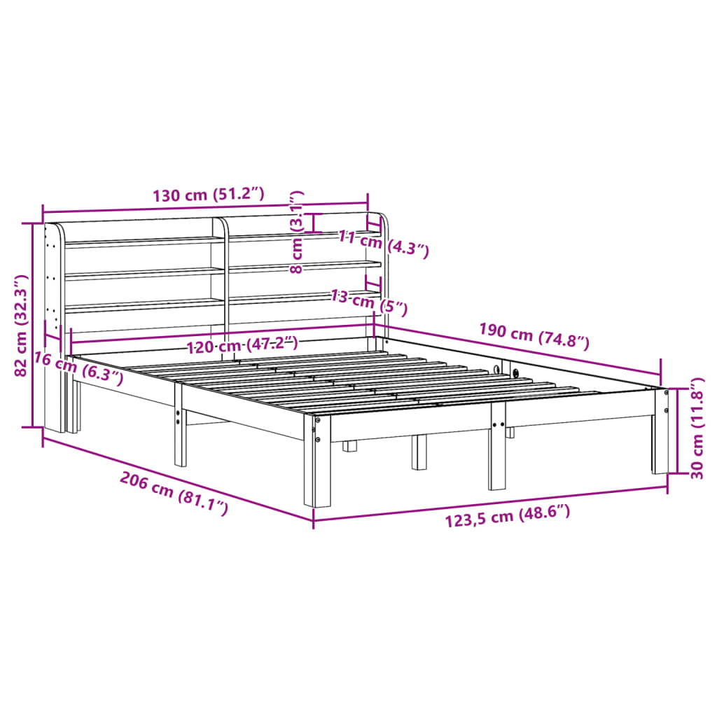 Sengeramme med hodegavl 120x190 cm heltre furu