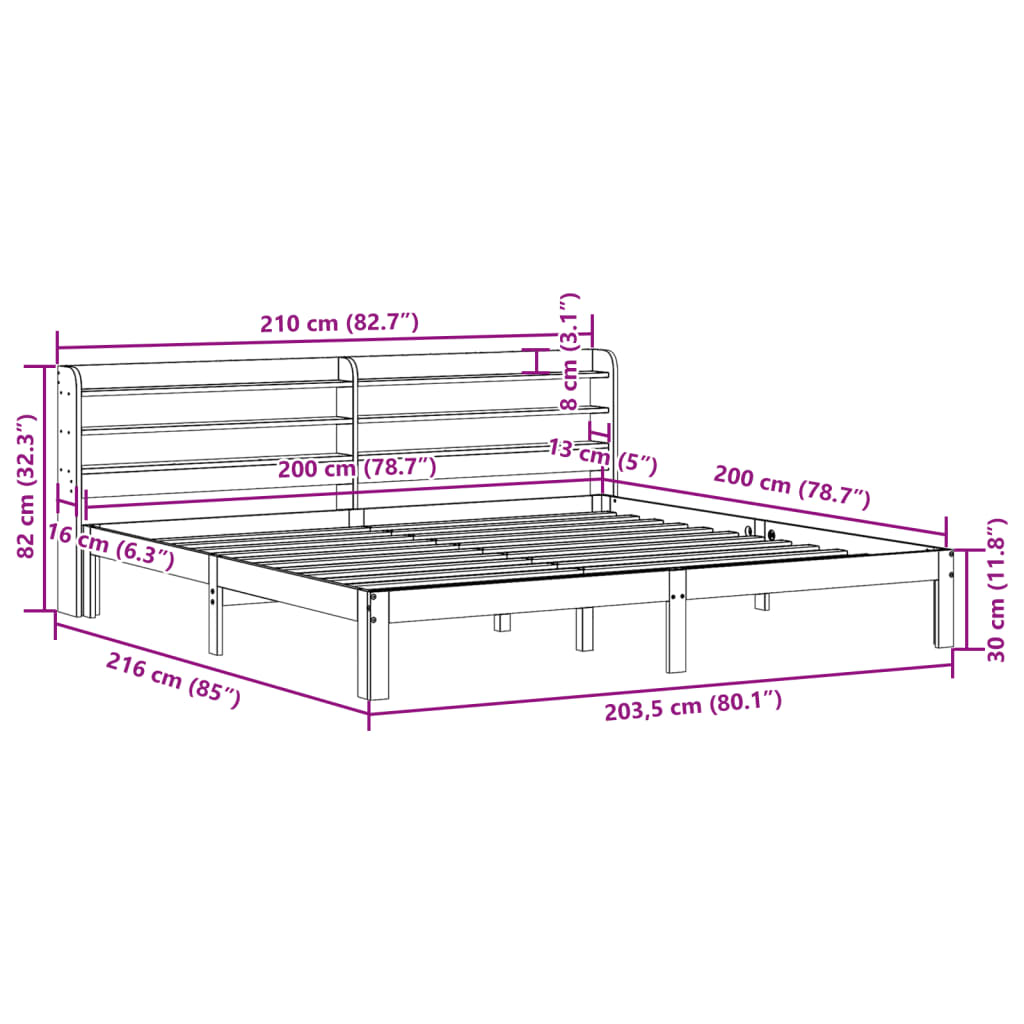 Sengeramme med hodegavl 200x200 cm heltre furu