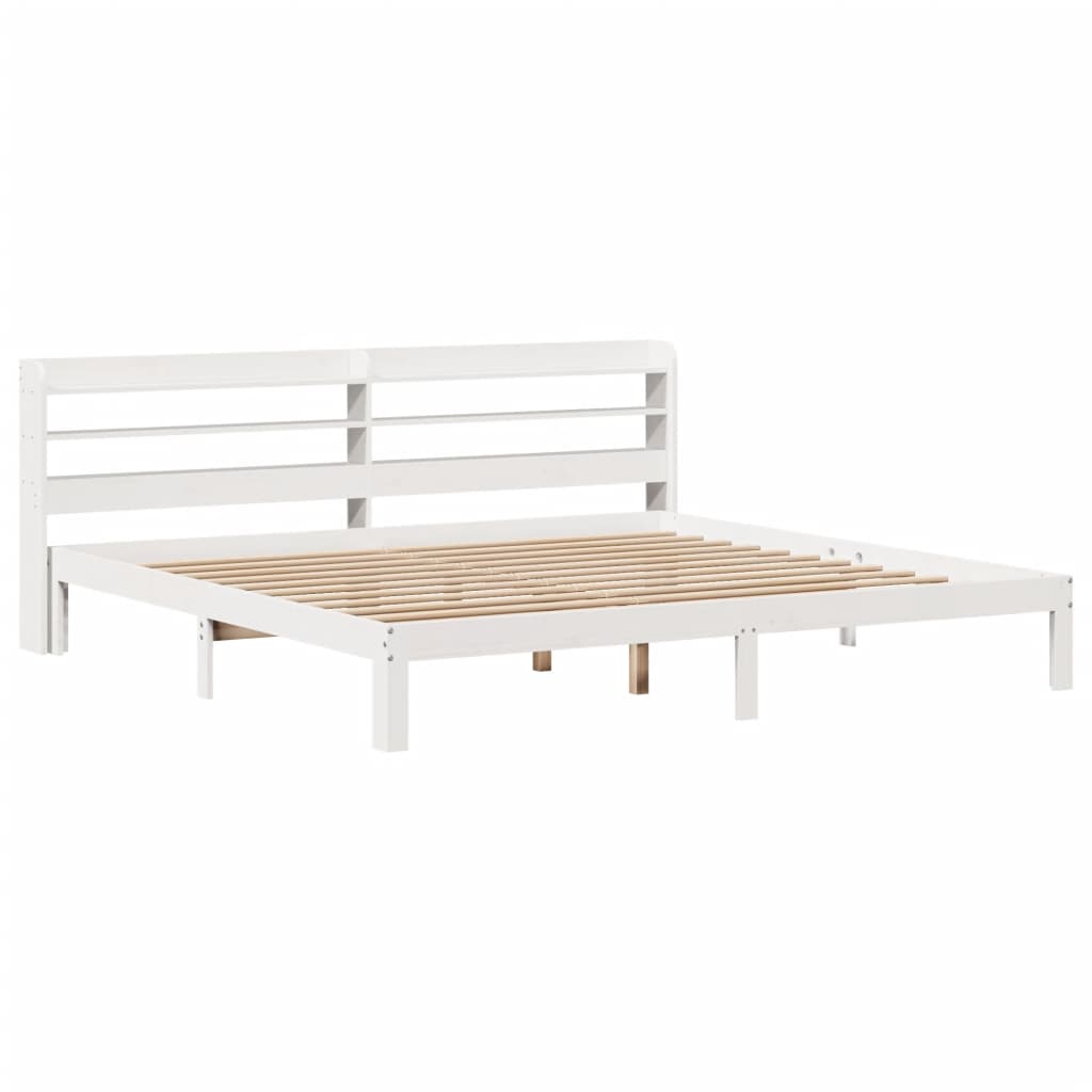 Sengeramme med hodegavl hvit 200x200 cm heltre furu