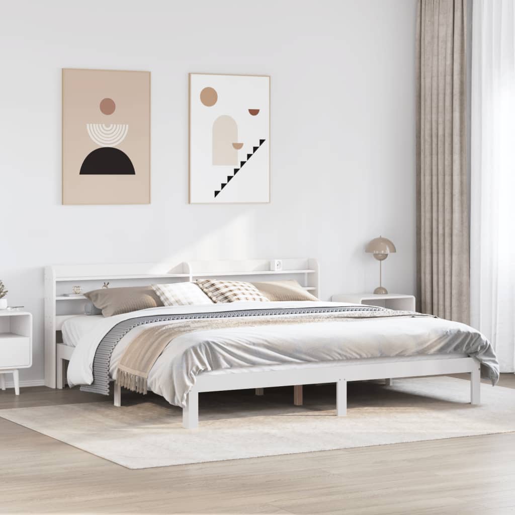 Sengeramme med hodegavl hvit 200x200 cm heltre furu