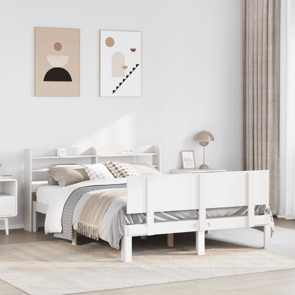 Sengeramme med hodegavl hvit 150x200 cm heltre furu