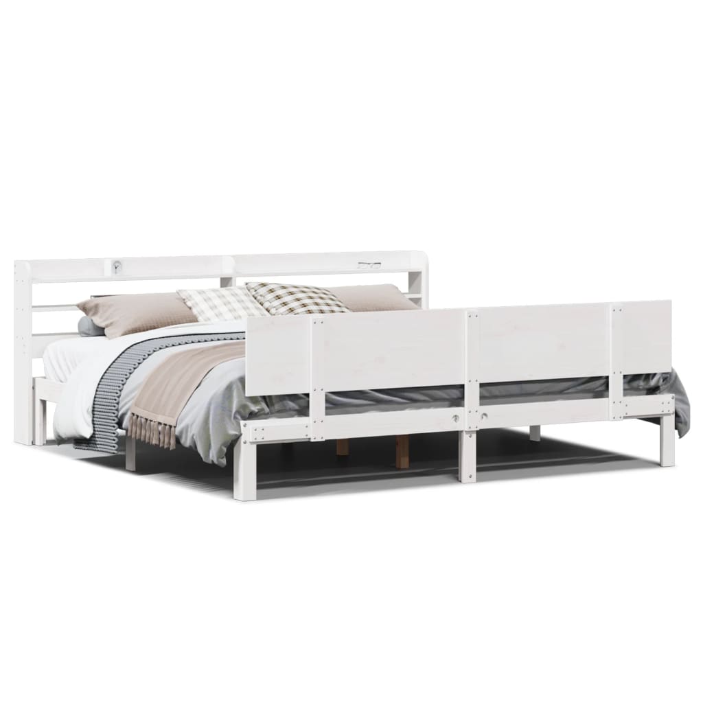 Sengeramme med hodegavl hvit 180x200 cm heltre furu