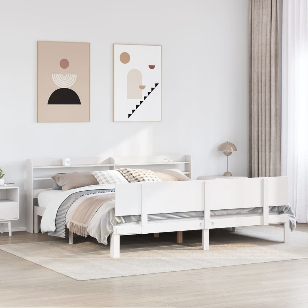Sengeramme med hodegavl hvit 180x200 cm heltre furu
