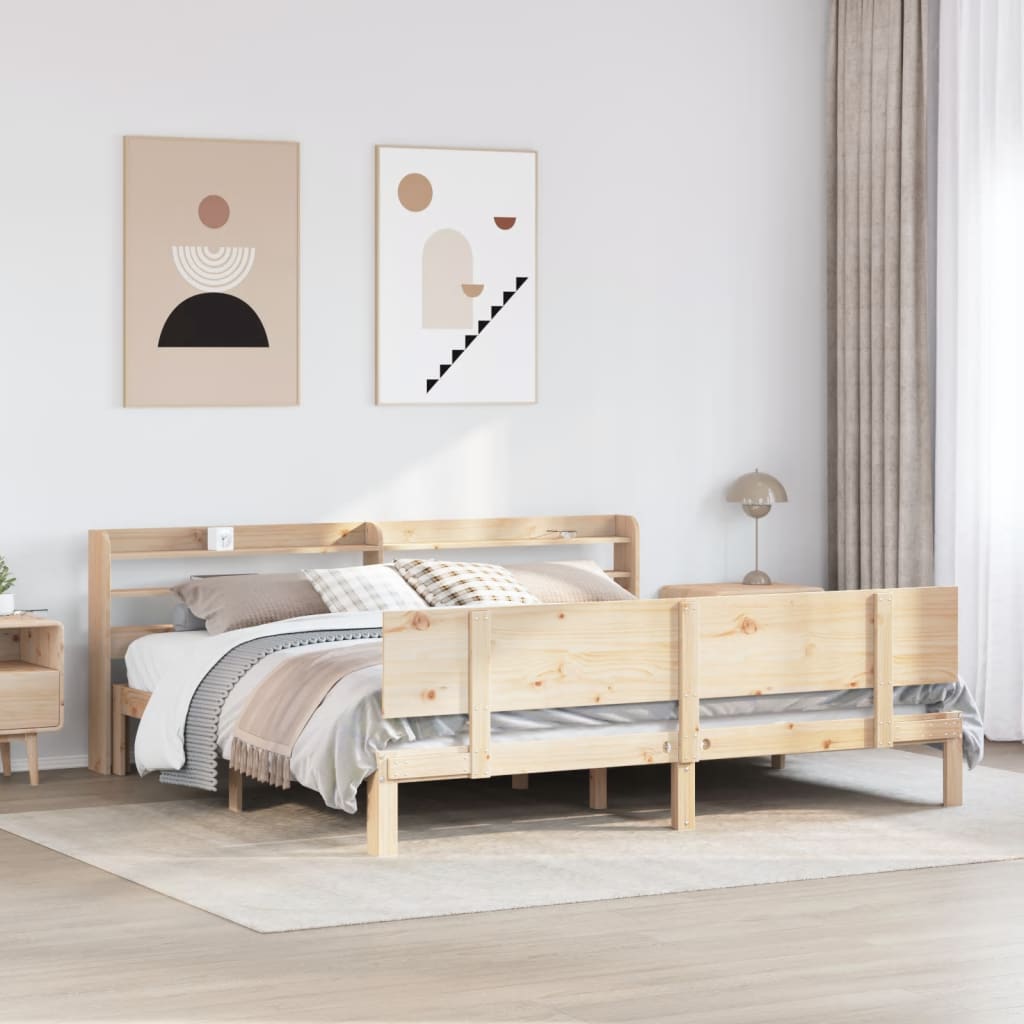 Sengeramme med hodegavl 200x200 cm heltre furu