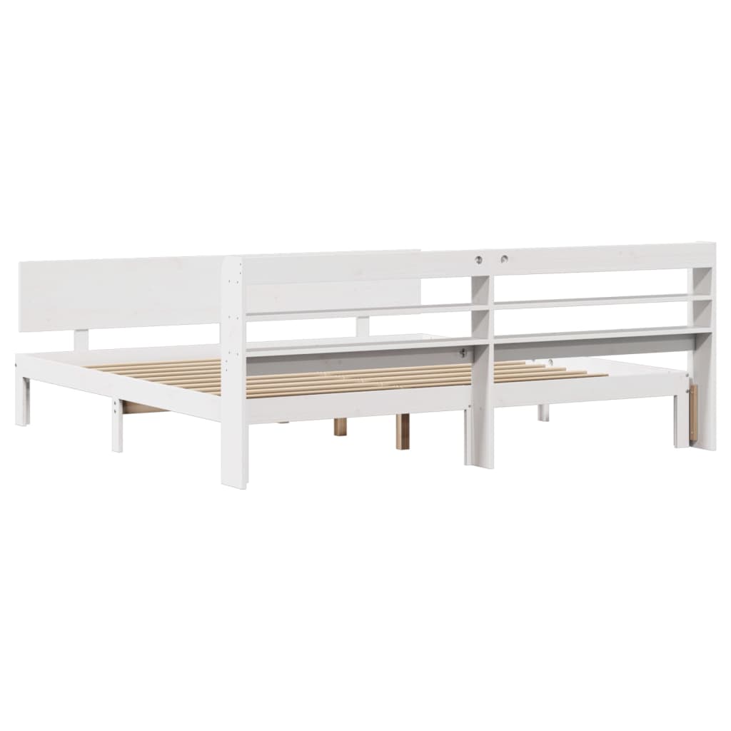 Sengeramme med hodegavl hvit 200x200 cm heltre furu