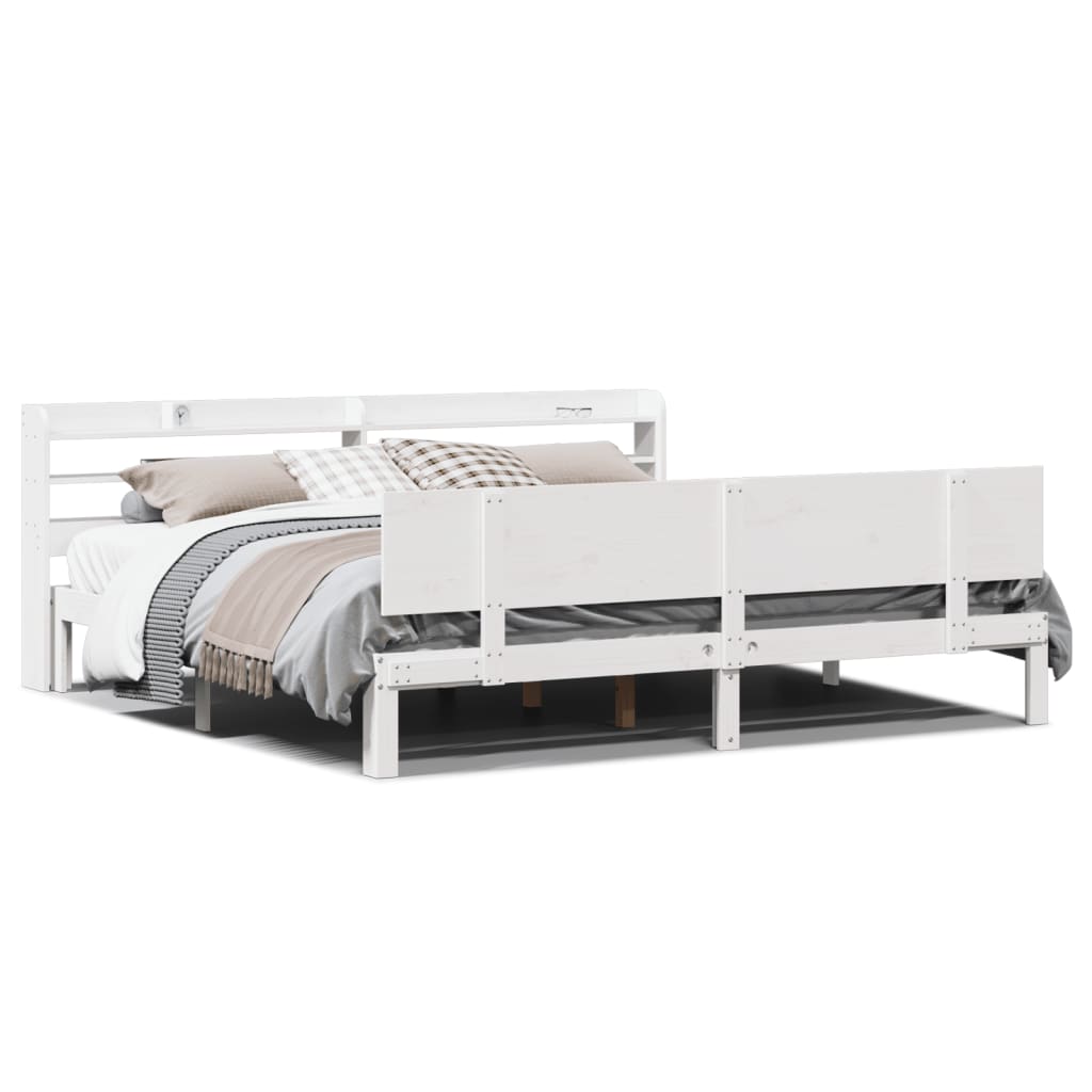 Sengeramme med hodegavl hvit 200x200 cm heltre furu
