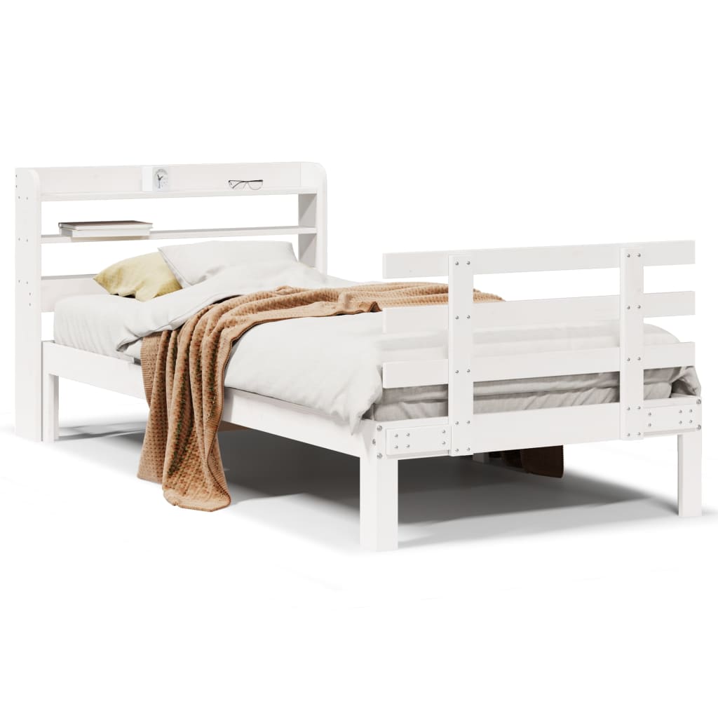 Sengeramme med hodegavl hvit 90x190 cm heltre furu