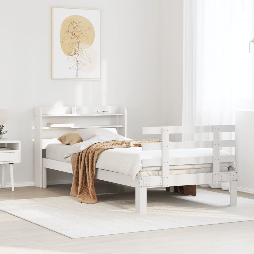 Sengeramme med hodegavl hvit 90x190 cm heltre furu