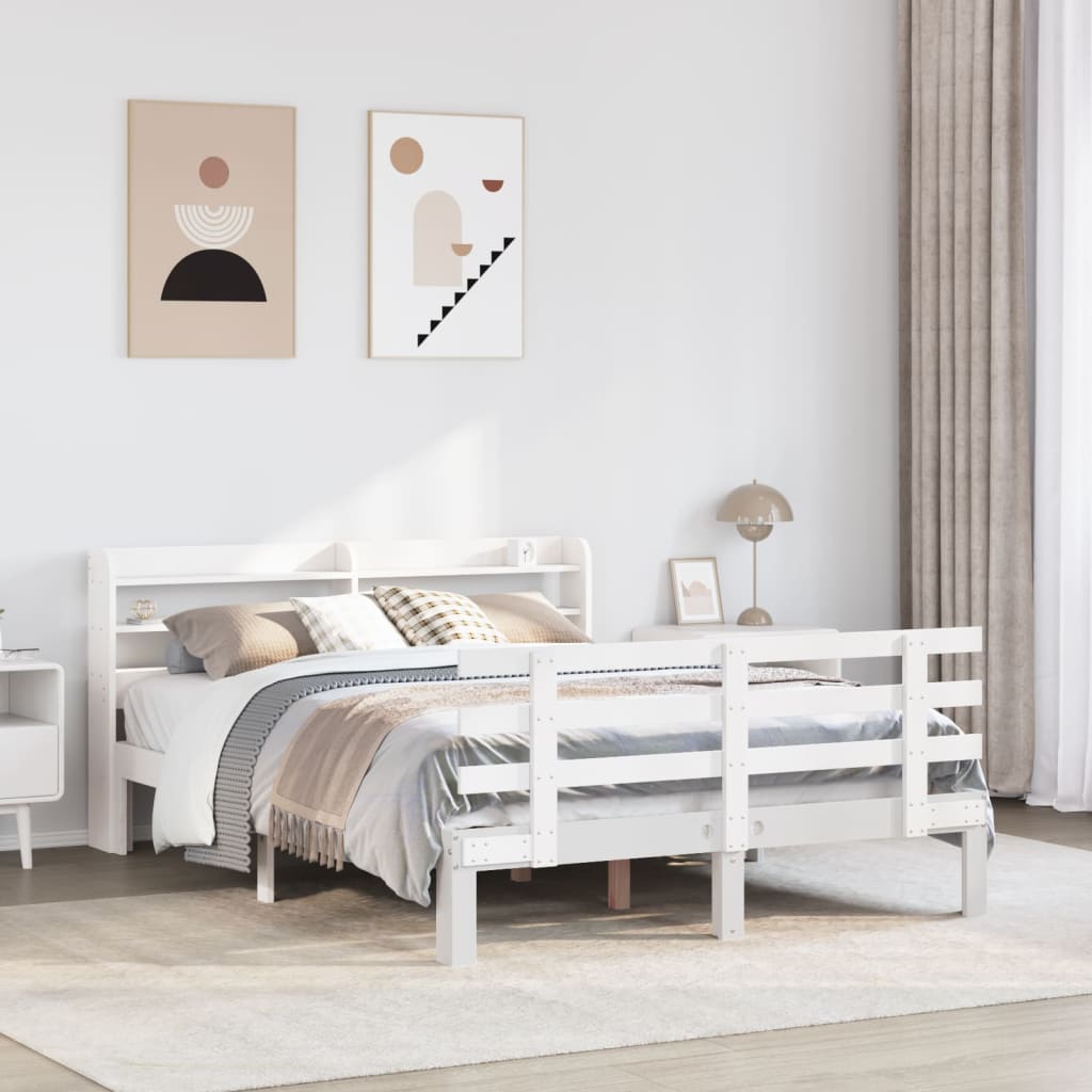 Sengeramme med hodegavl hvit 135x190 cm heltre furu