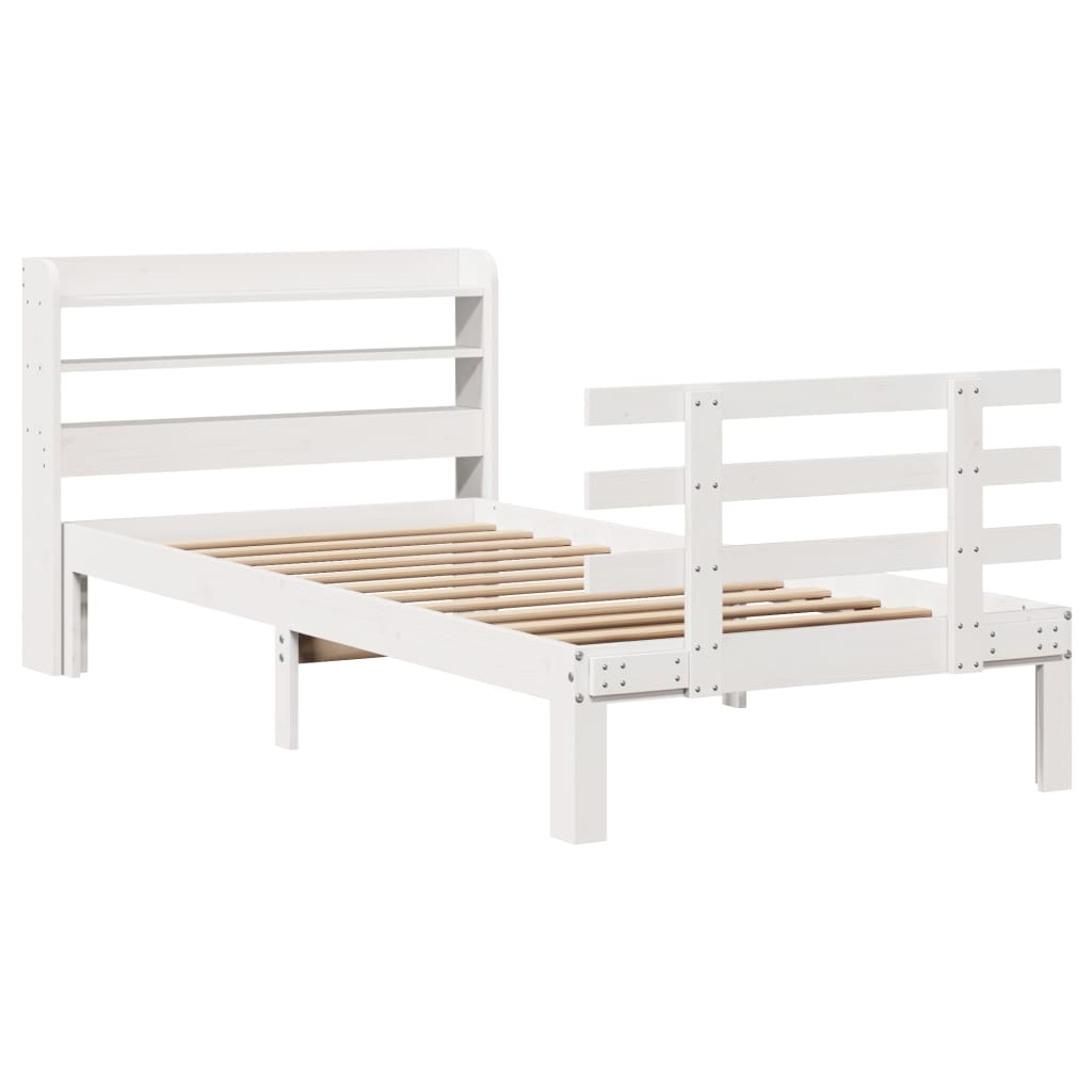 Sengeramme med hodegavl hvit 90x200 cm heltre furu