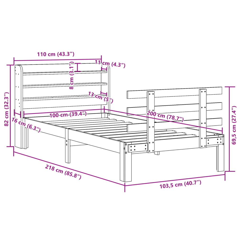 Sengeramme med hodegavl 100x200 cm heltre furu