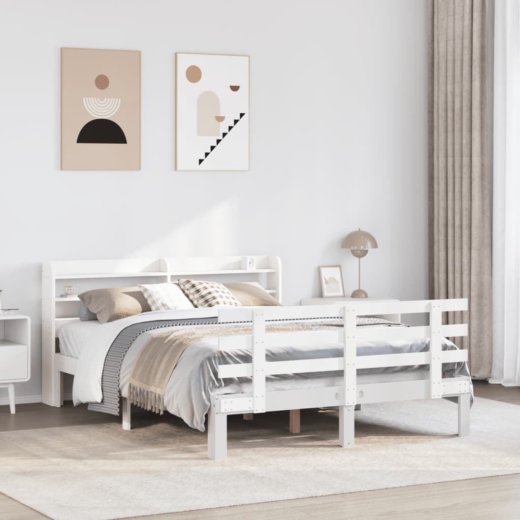 Sengeramme med hodegavl hvit 150x200 cm heltre furu