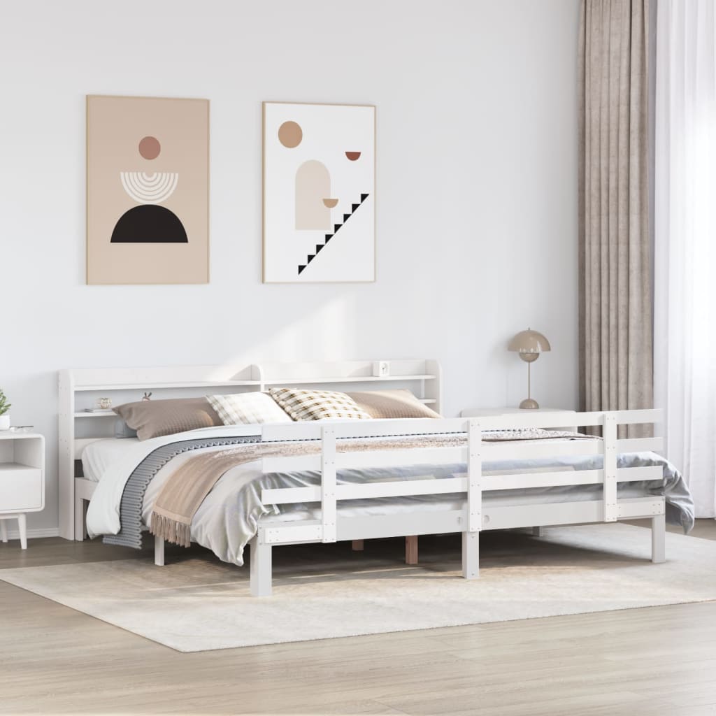 Sengeramme med hodegavl hvit 180x200 cm heltre furu