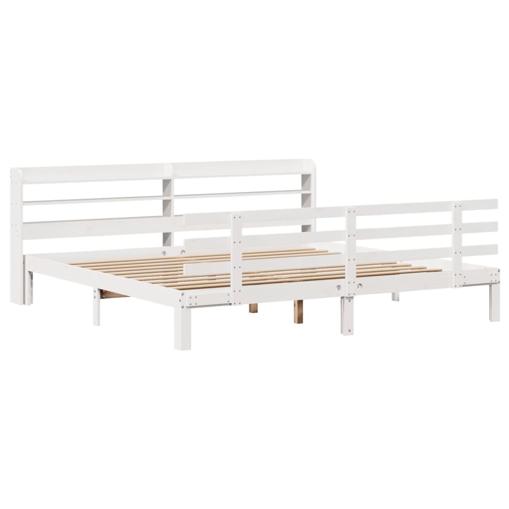 Sengeramme med hodegavl hvit 200x200 cm heltre furu