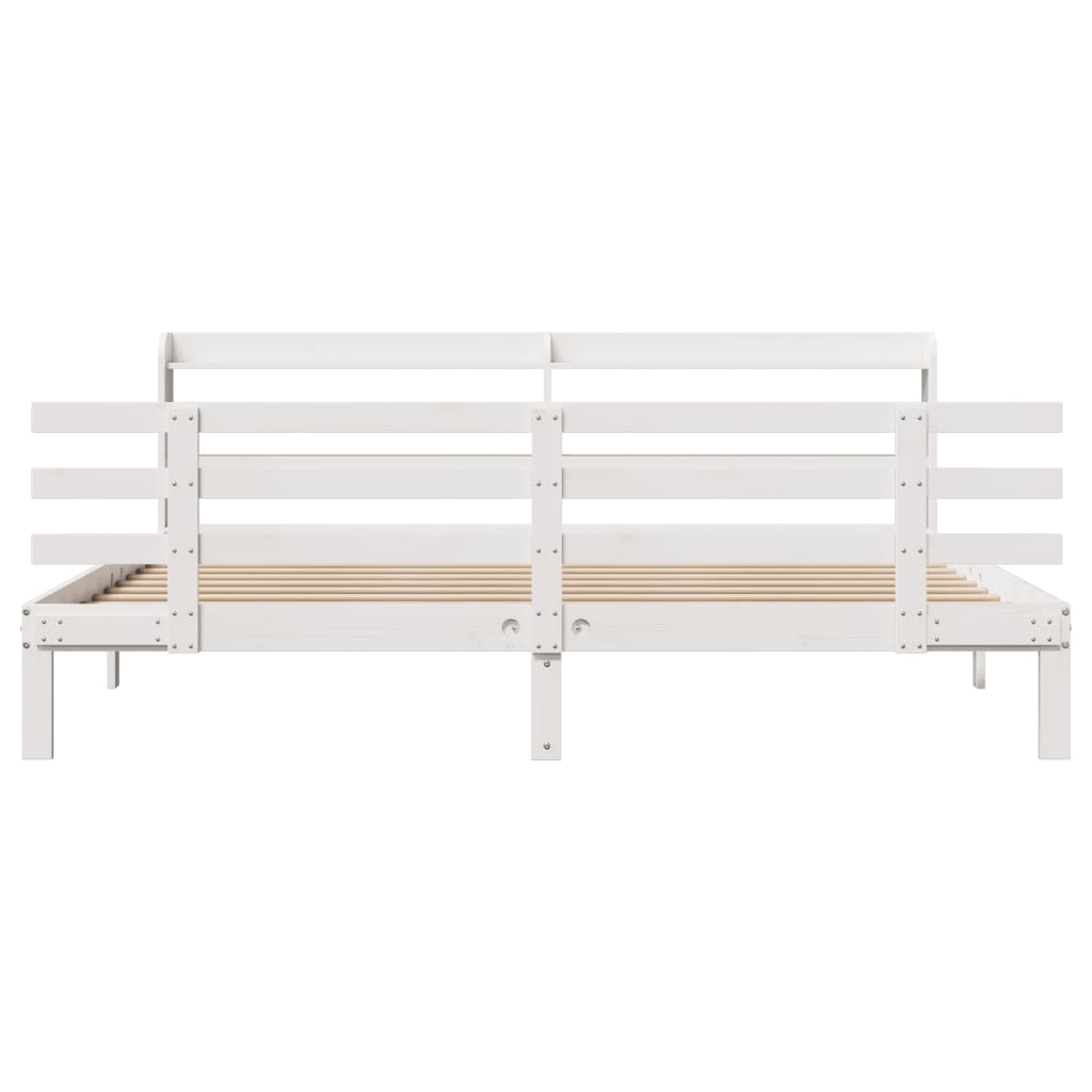 Sengeramme med hodegavl hvit 200x200 cm heltre furu