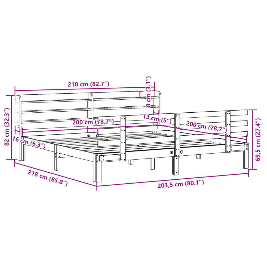Sengeramme med hodegavl hvit 200x200 cm heltre furu