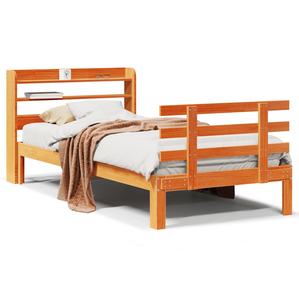 Sengeramme med hodegavl voksbrun 75x190 cm heltre furu