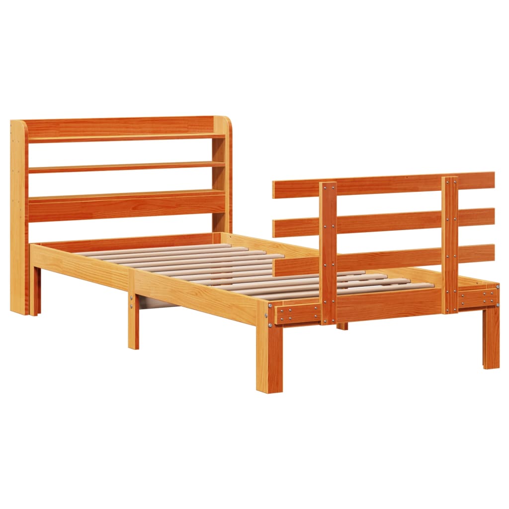 Sengeramme med hodegavl voksbrun 75x190 cm heltre furu