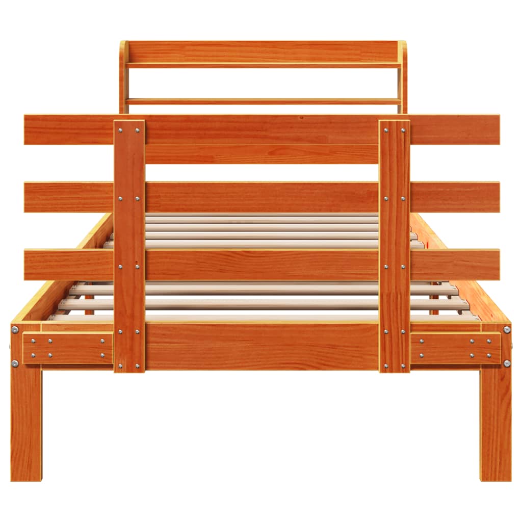 Sengeramme med hodegavl voksbrun 75x190 cm heltre furu