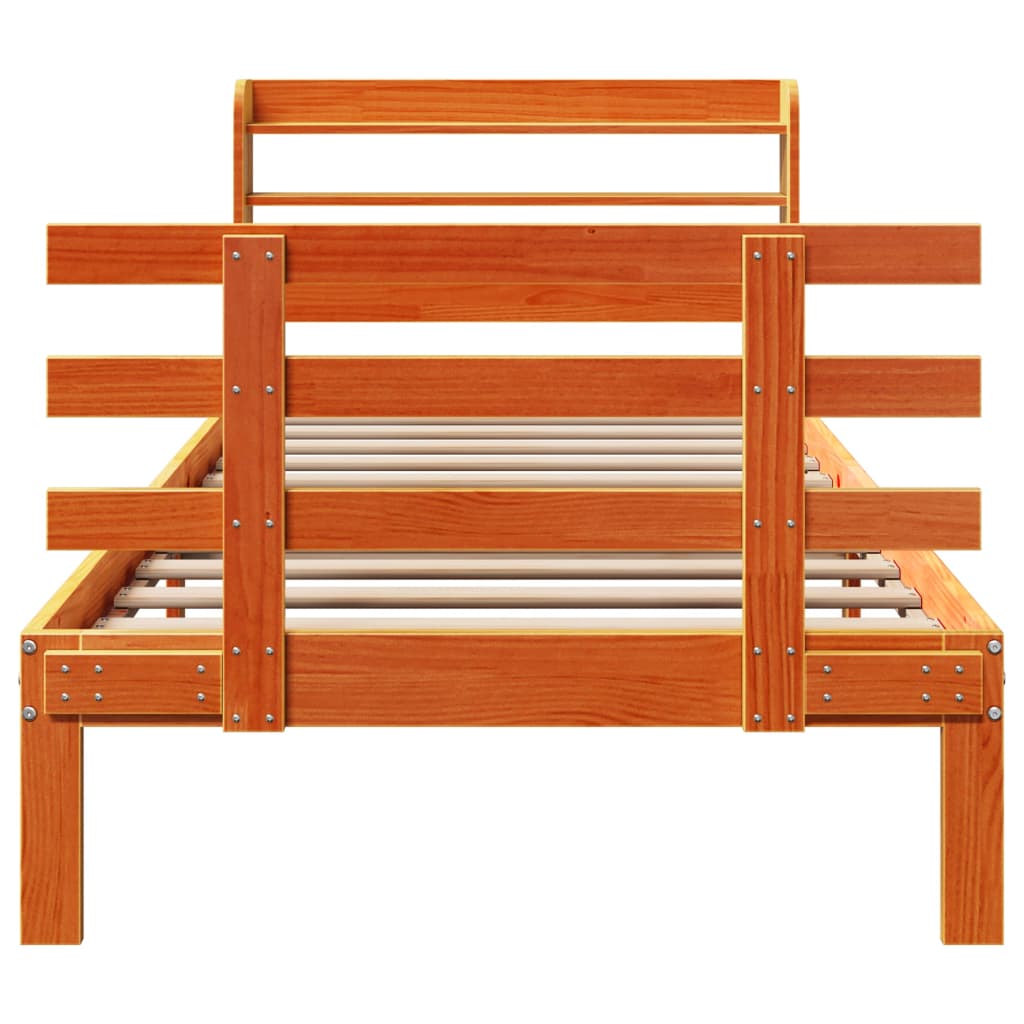 Sengeramme med hodegavl voksbrun 100x200 cm heltre furu