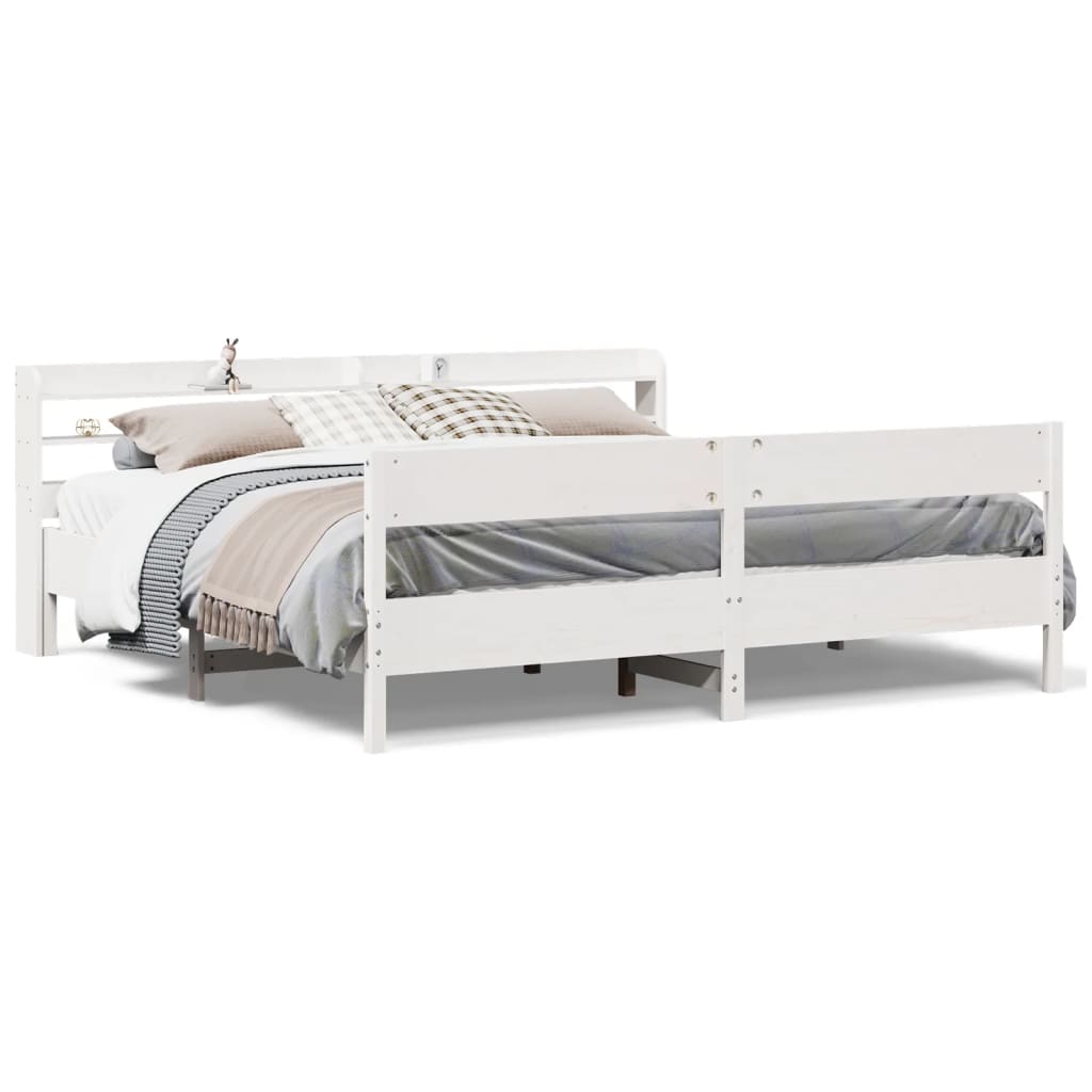 Sengeramme med madrass hvit 200x200 cm heltre furu