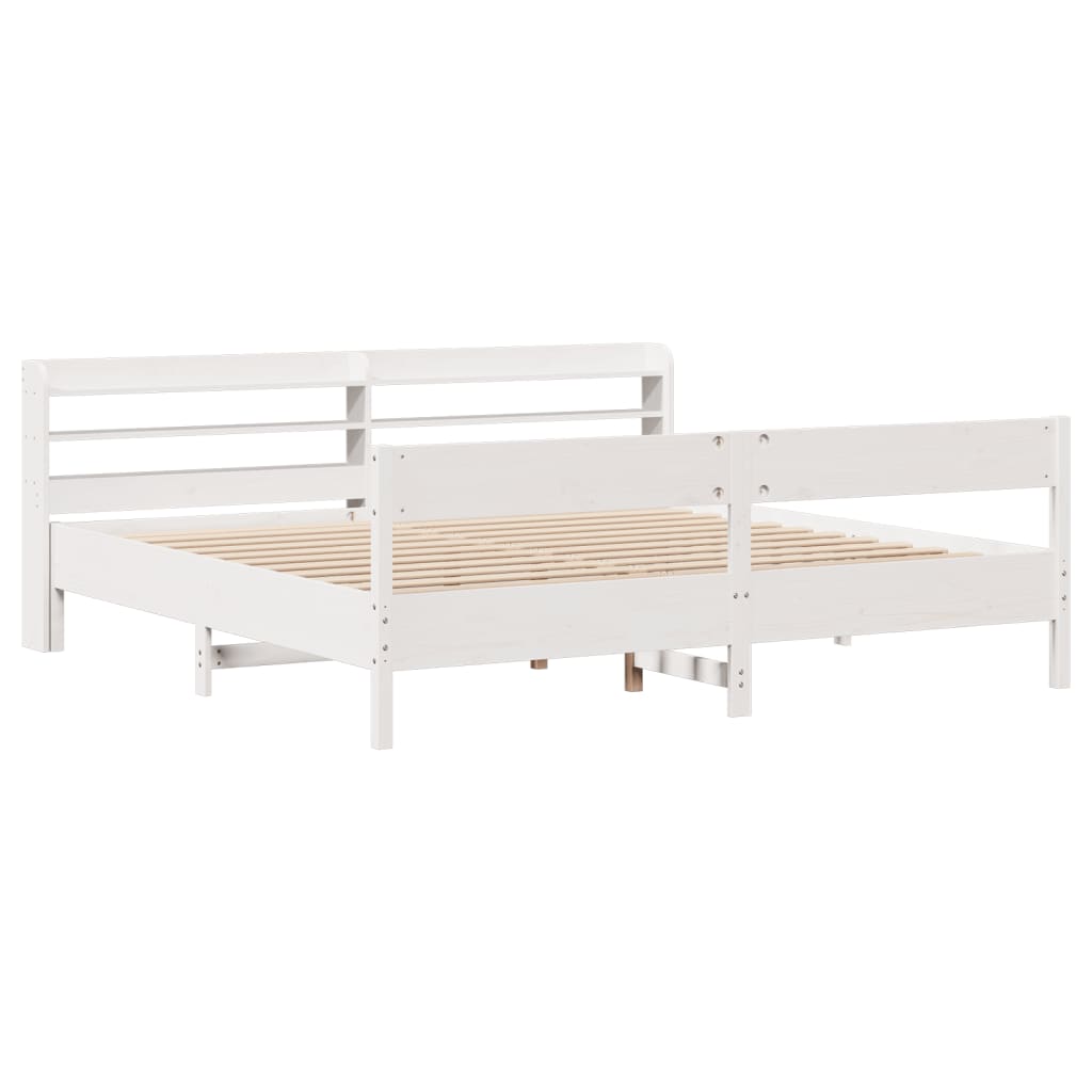 Sengeramme med madrass hvit 200x200 cm heltre furu