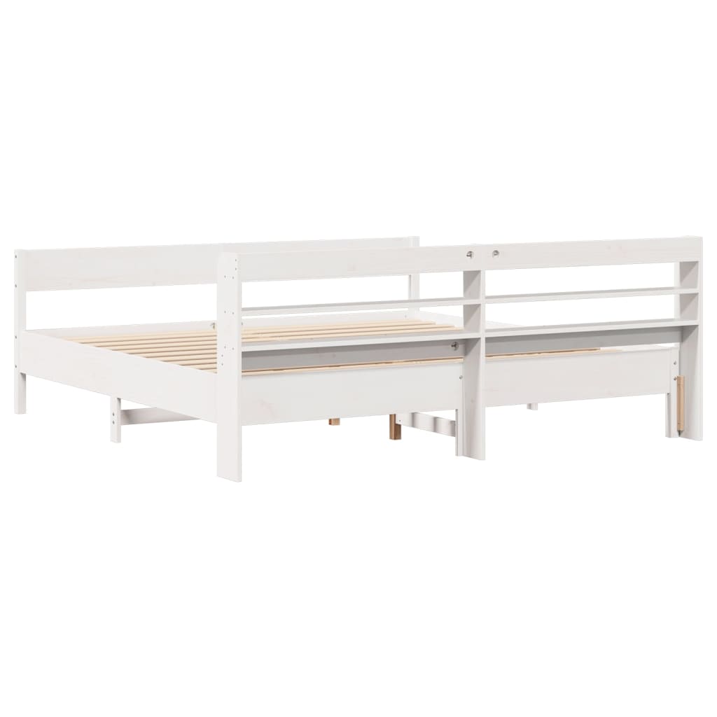 Sengeramme med madrass hvit 200x200 cm heltre furu