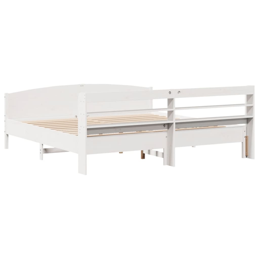 Sengeramme med madrass hvit 200x200 cm heltre furu