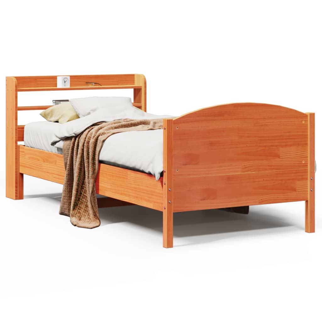 Sengeramme uten madrass voksbrun 75x190 cm heltre furu