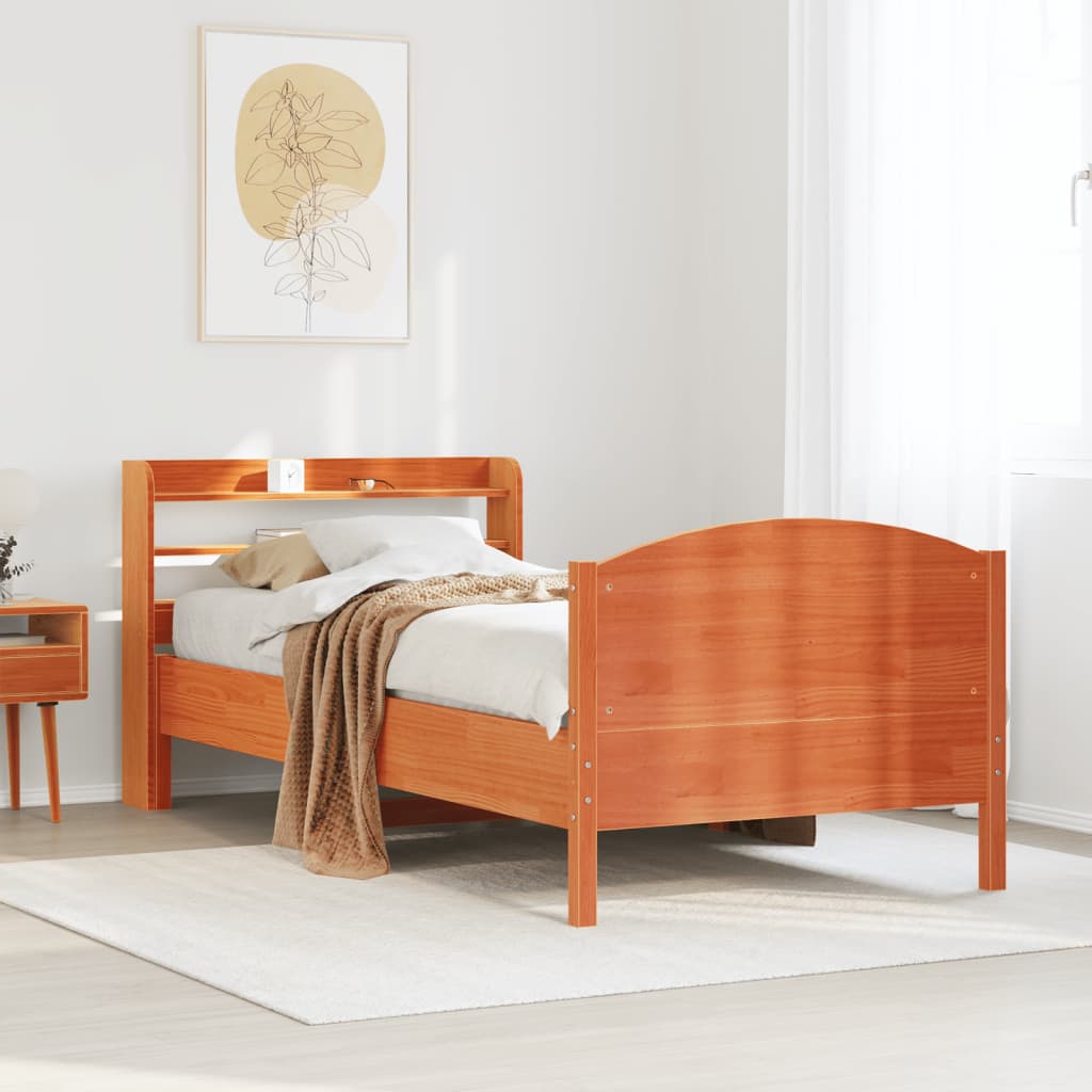 Sengeramme uten madrass voksbrun 75x190 cm heltre furu