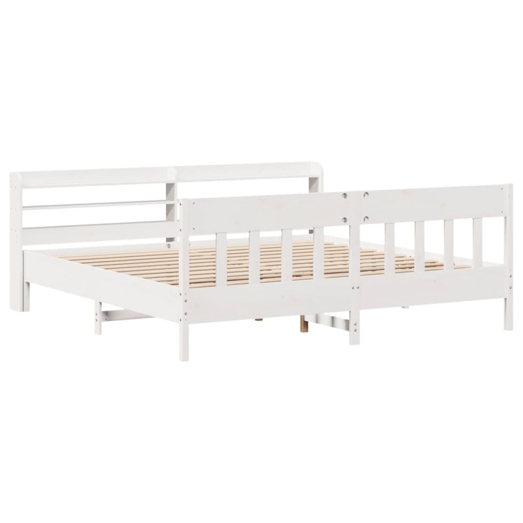 Sengeramme med madrass hvit 200x200 cm heltre furu