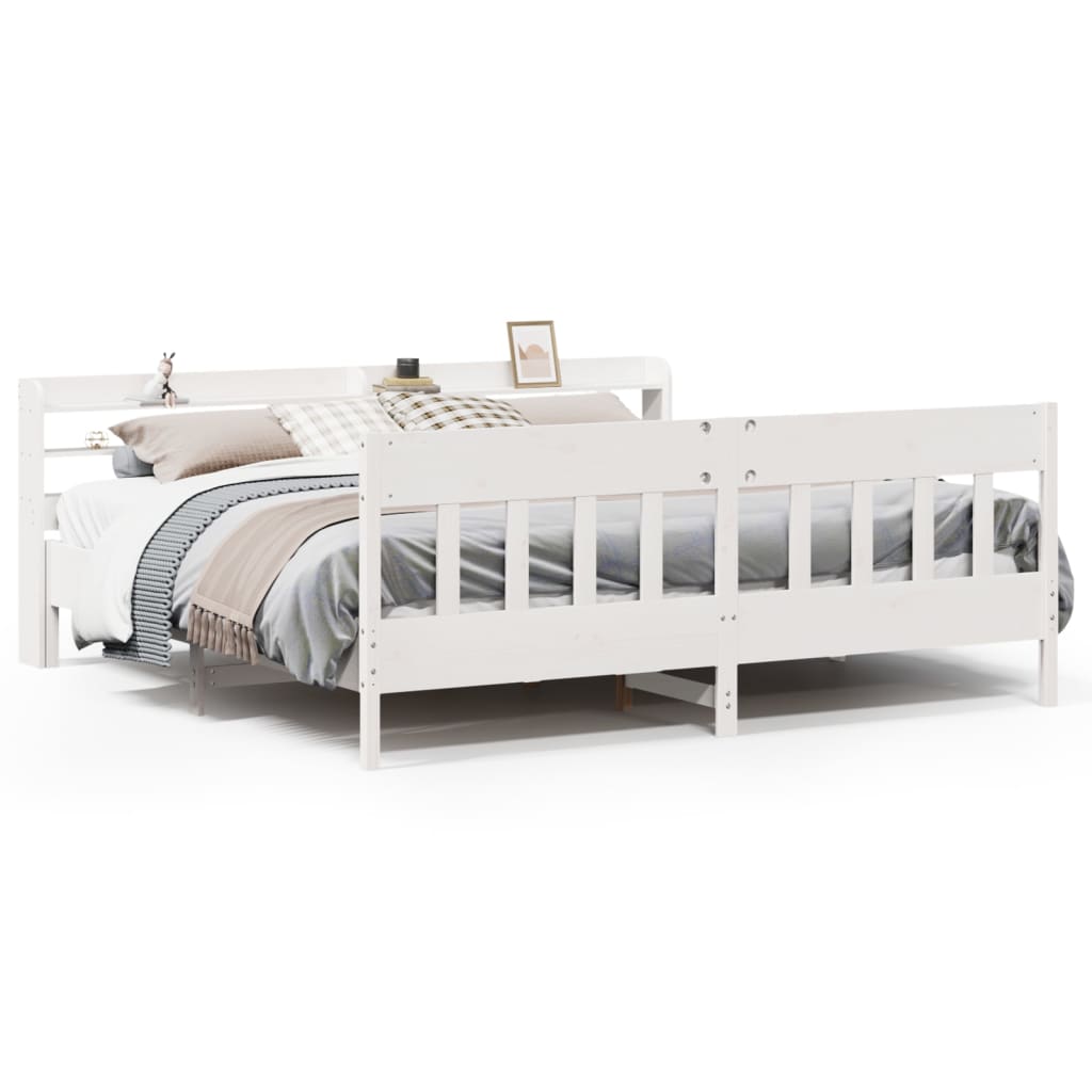 Sengeramme med madrass hvit 200x200 cm heltre furu