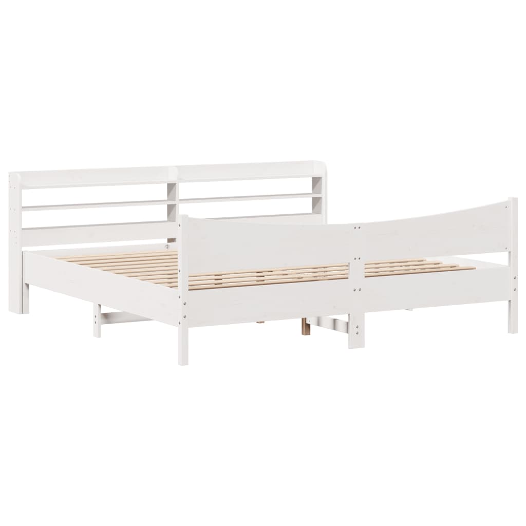Sengeramme med hodegavl hvit 200x200 cm heltre furu