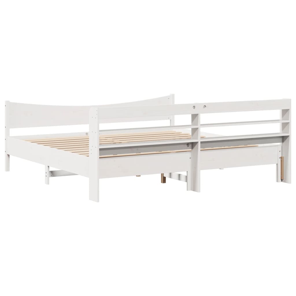 Sengeramme med hodegavl hvit 200x200 cm heltre furu