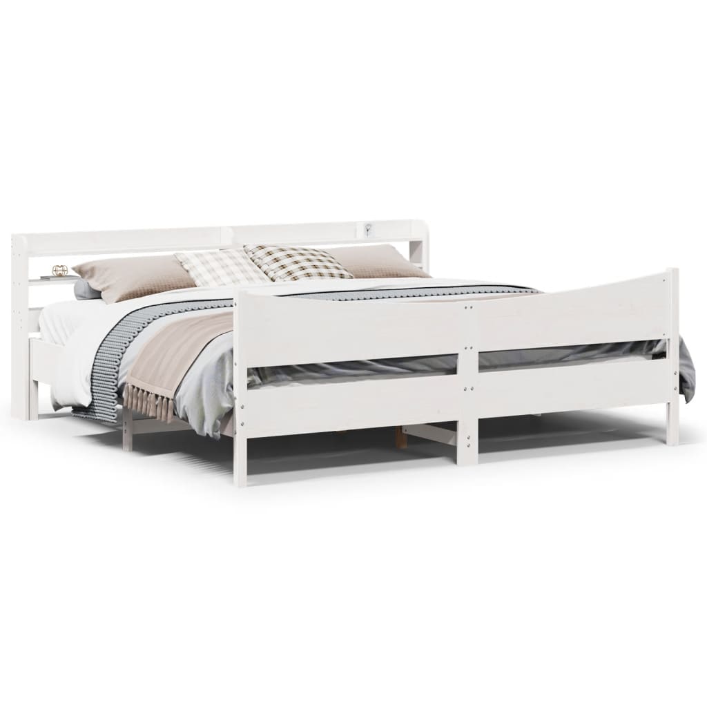 Sengeramme med hodegavl hvit 200x200 cm heltre furu
