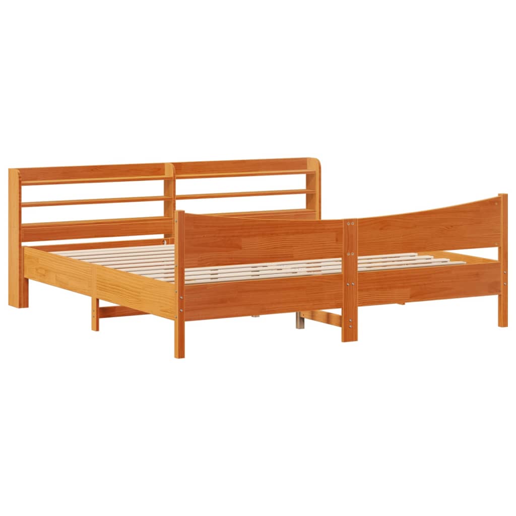 Sengeramme med hodegavl voksbrun 200x200 cm heltre furu