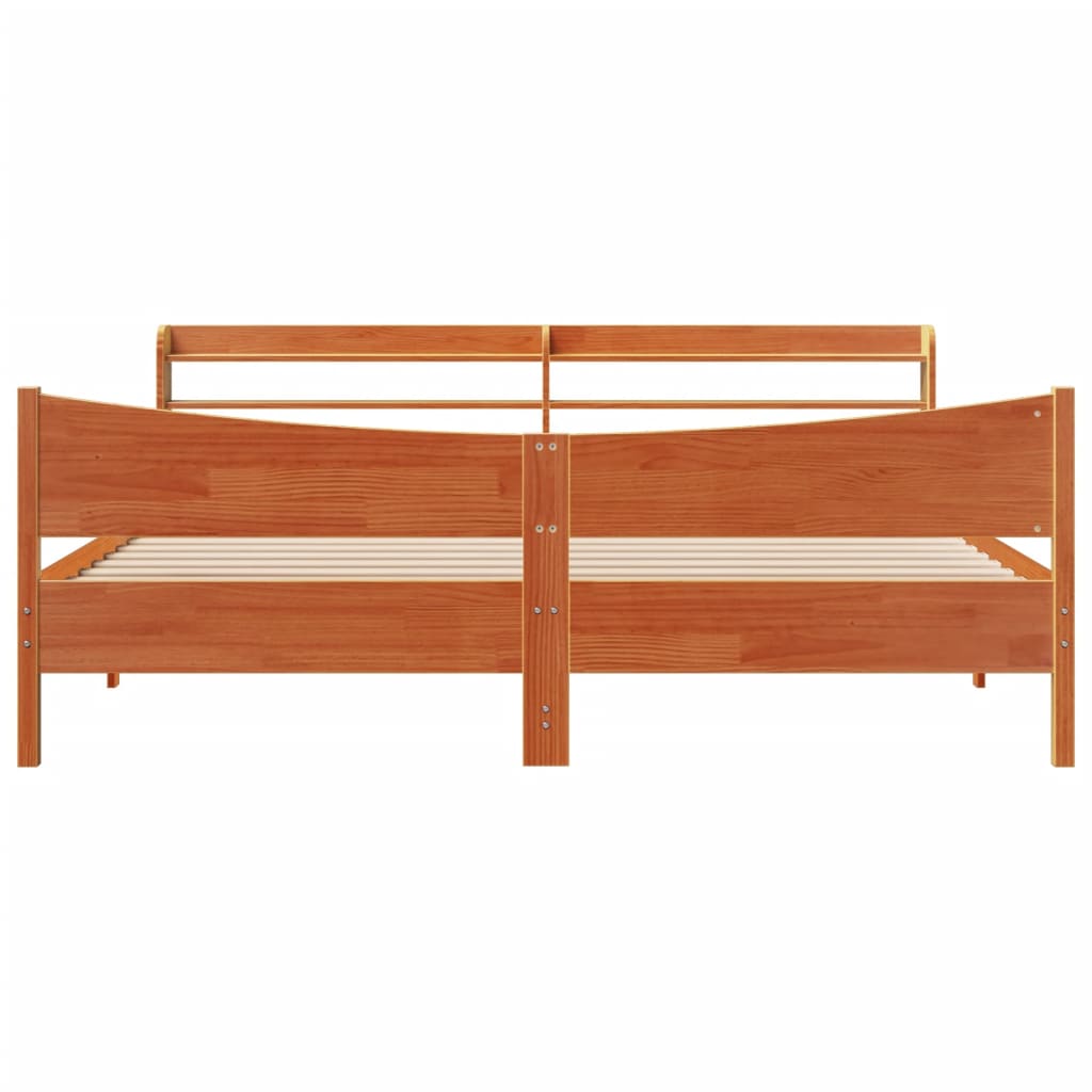 Sengeramme med hodegavl voksbrun 200x200 cm heltre furu