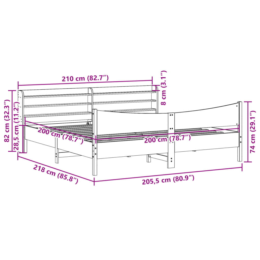 Sengeramme med hodegavl voksbrun 200x200 cm heltre furu