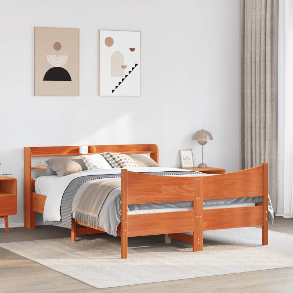 Sengeramme med hodegavl voksbrun 160x200 cm heltre furu
