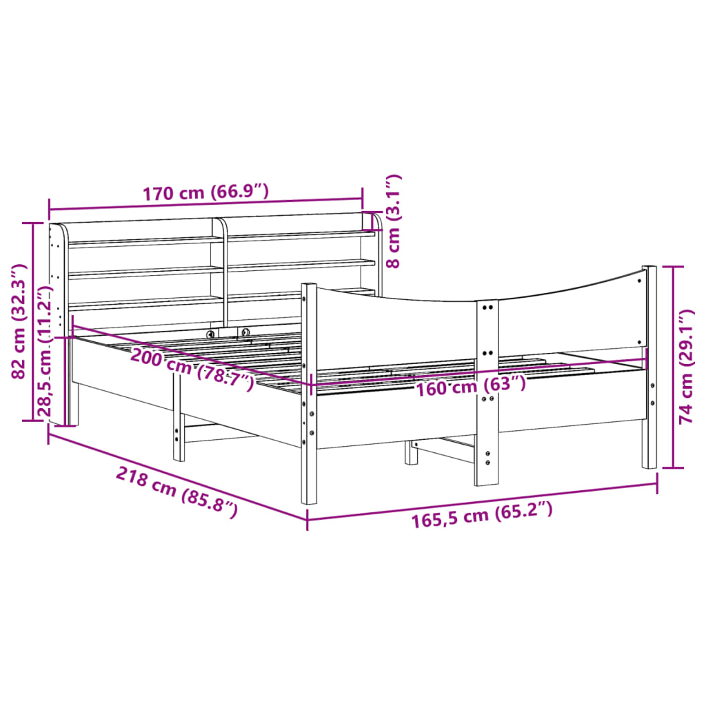Sengeramme med hodegavl voksbrun 160x200 cm heltre furu