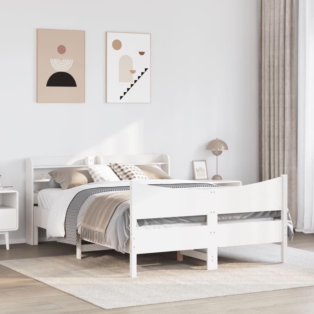 Sengeramme med hodegavl hvit 140x200 cm heltre furu