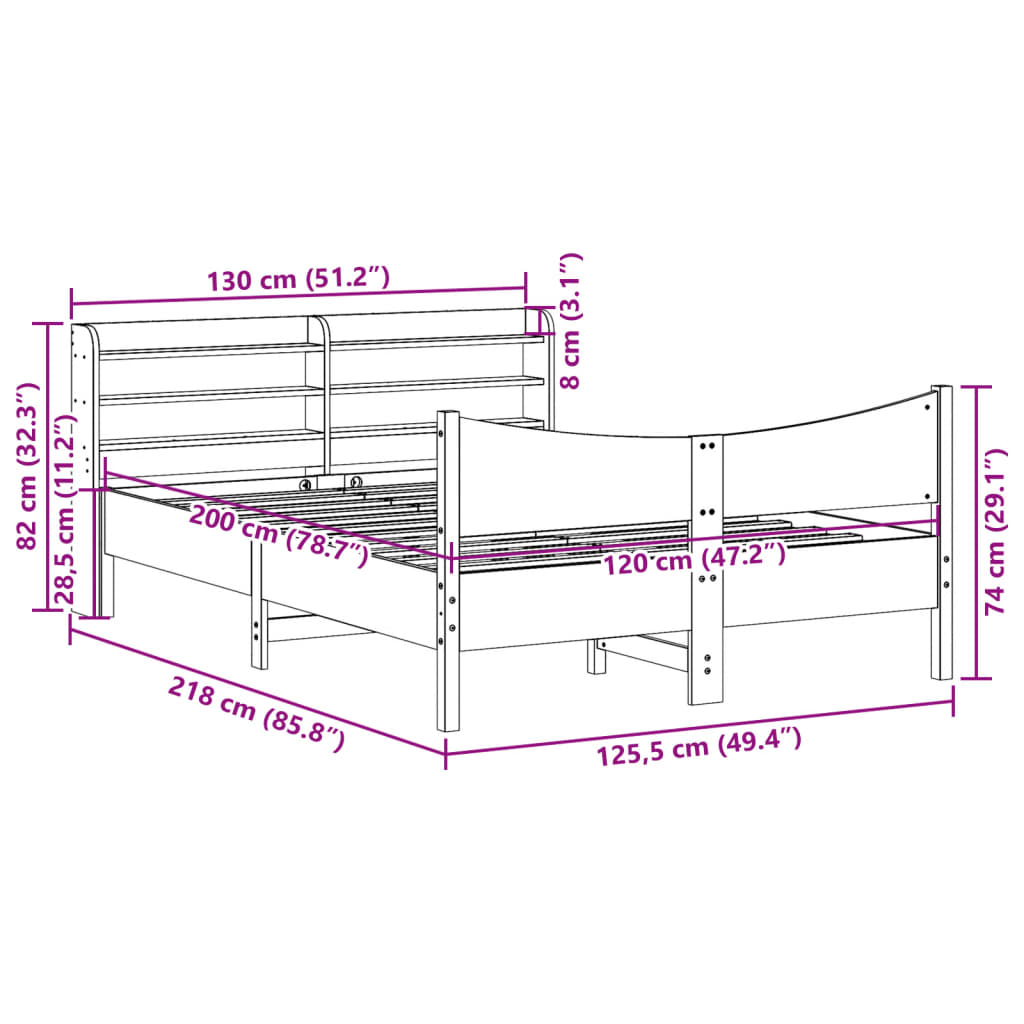 Sengeramme med hodegavl voksbrun 120x200 cm heltre furu