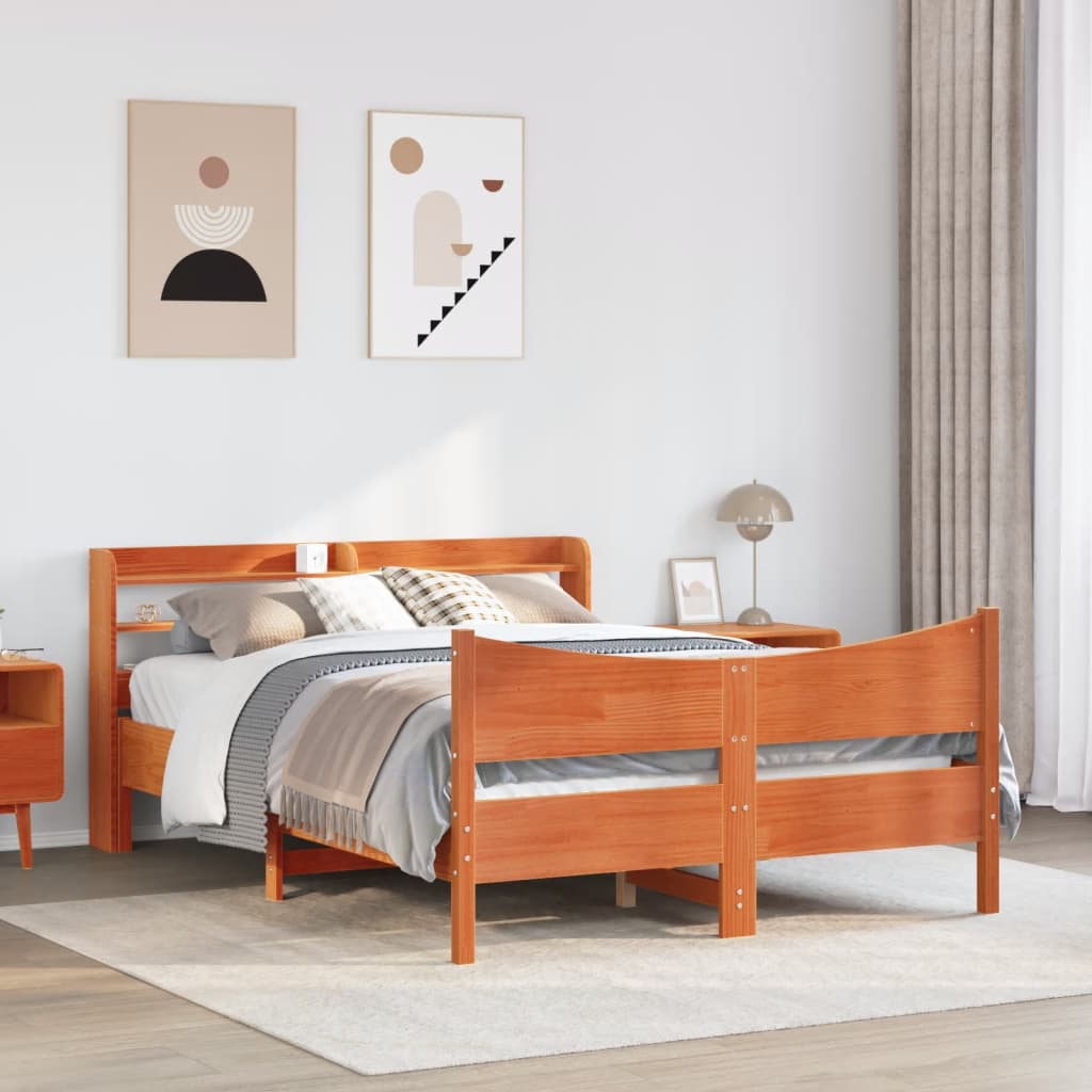 Sengeramme med hodegavl voksbrun 140x190 cm heltre furu