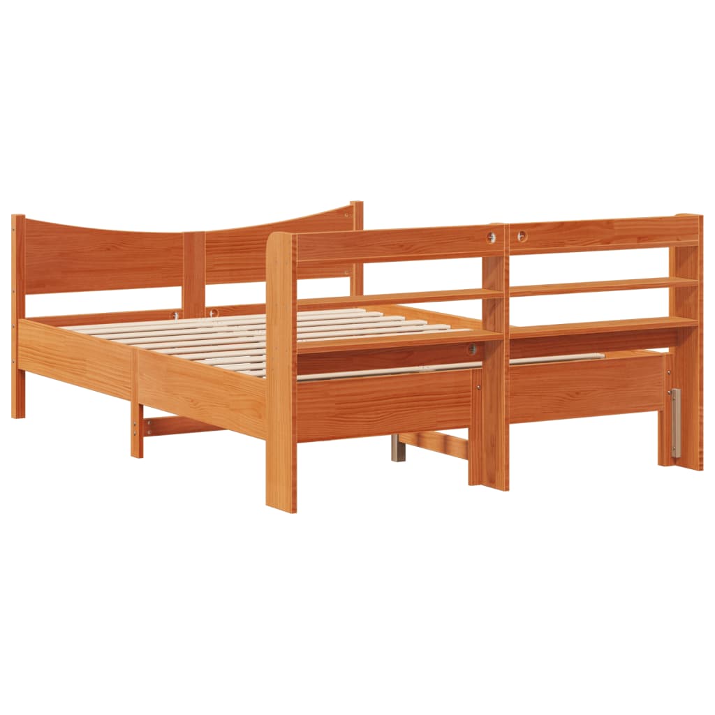 Sengeramme med hodegavl voksbrun 140x190 cm heltre furu