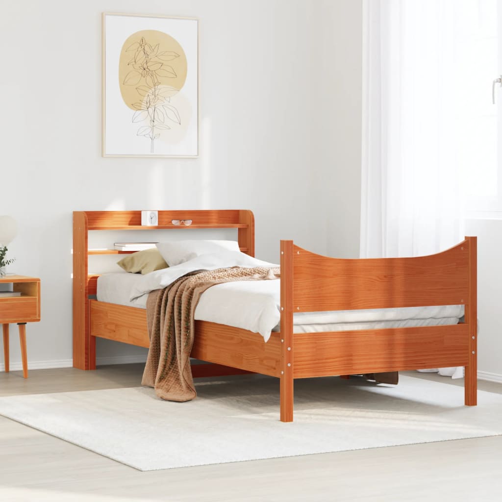Sengeramme med hodegavl voksbrun 75x190 cm heltre furu