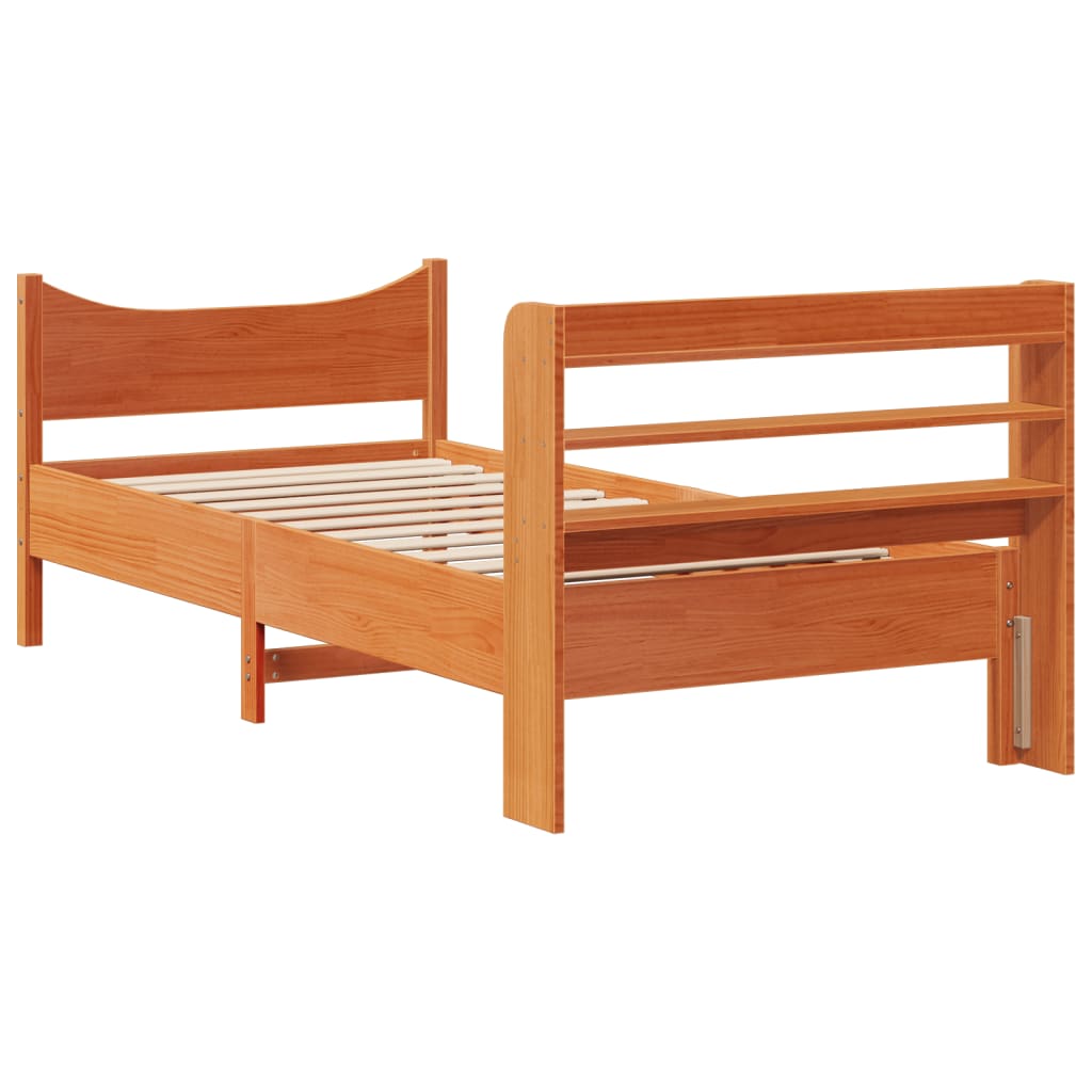 Sengeramme med hodegavl voksbrun 75x190 cm heltre furu